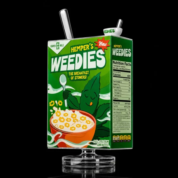 Bong Cereal Box XL HEMPER en forme de boîte de céréales Weedies, verre borosilicate
