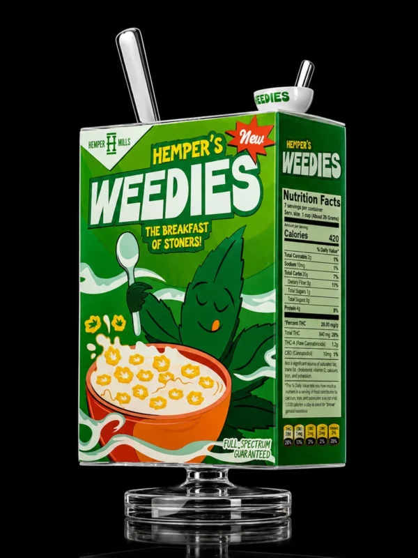 Bong Cereal Box XL HEMPER en forme de boîte de céréales Weedies, verre borosilicate