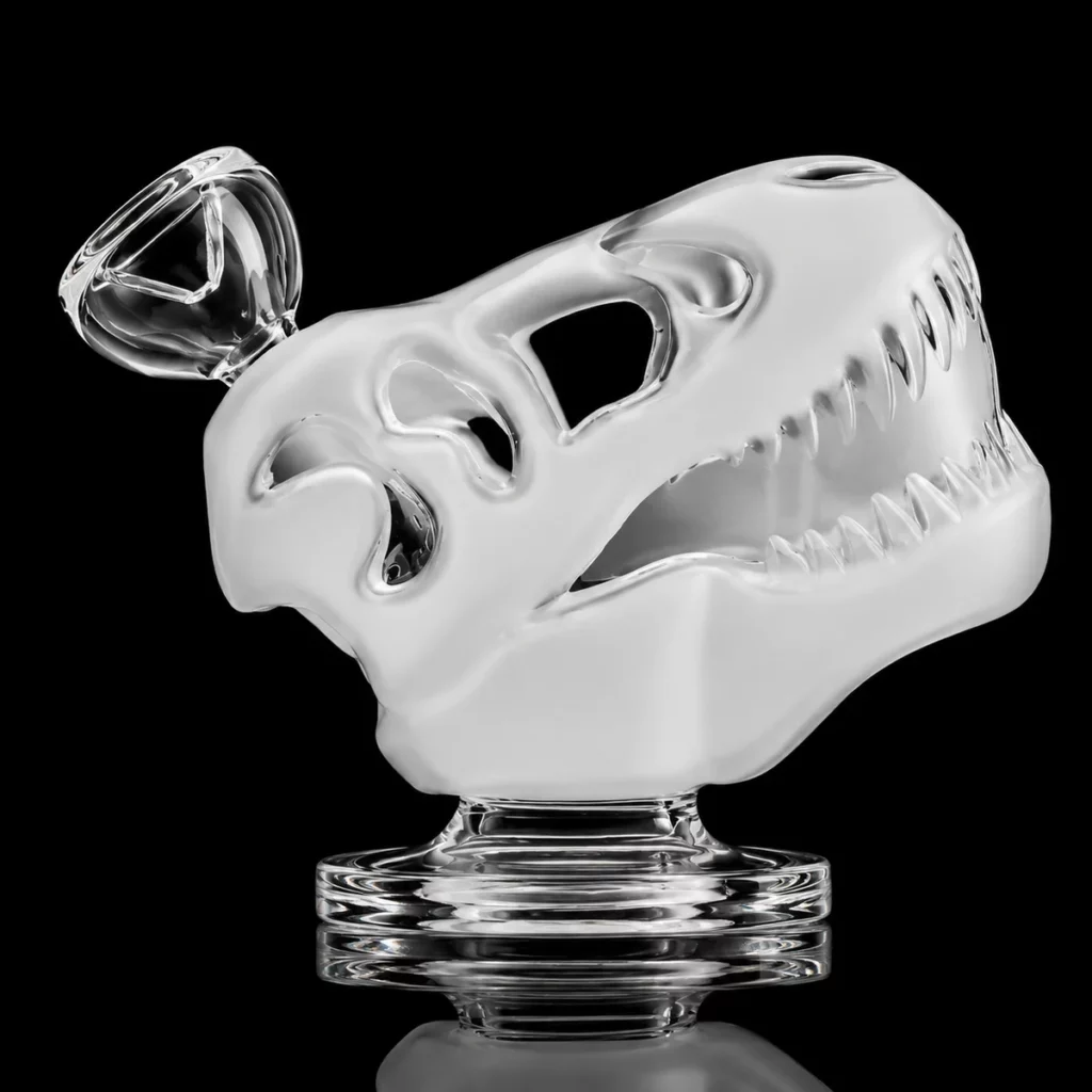 Bong Jurassic Spark HEMPER en forme de crâne de T-Rex, verre sablé blanc sur pied