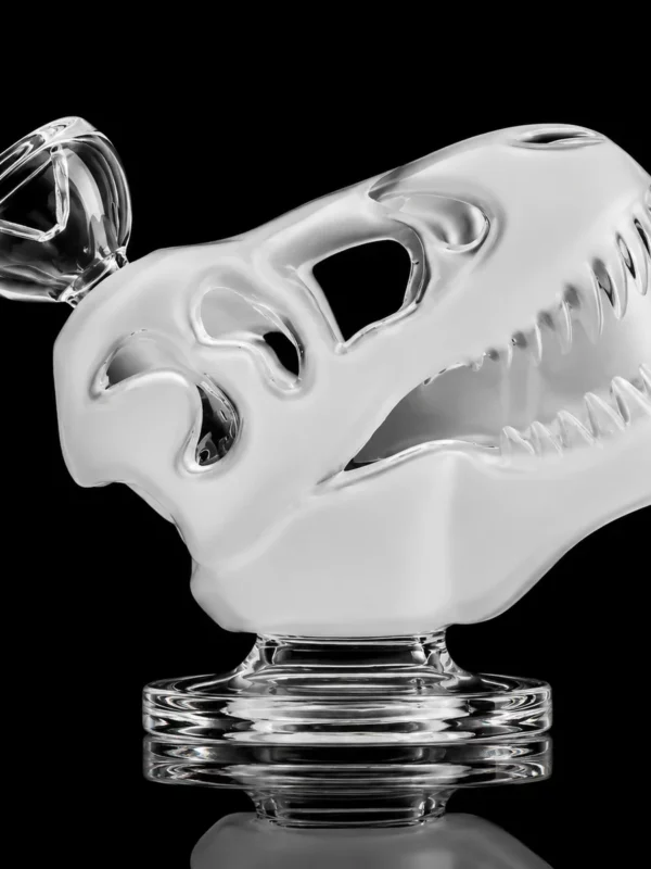 Bong Jurassic Spark HEMPER en forme de crâne de T-Rex, verre sablé blanc sur pied