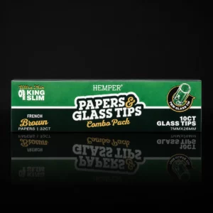 Combo Pack HEMPER Papers & Glass Tips : 32 feuilles King Slim French Brown et 10 filtres en verre 7 mm