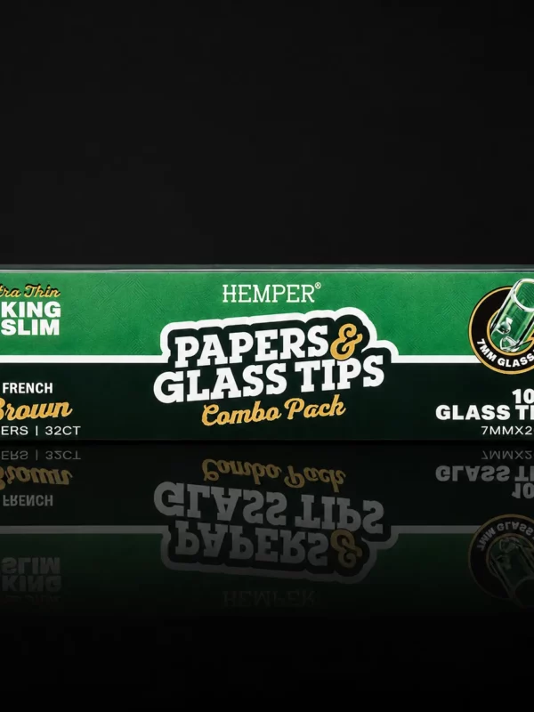 Combo Pack HEMPER Papers & Glass Tips : 32 feuilles King Slim French Brown et 10 filtres en verre 7 mm
