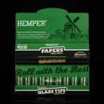 Présentoir HEMPER Papers & Glass Tips montrant les filtres en verre borosilicate et le carnet de feuilles slow burn