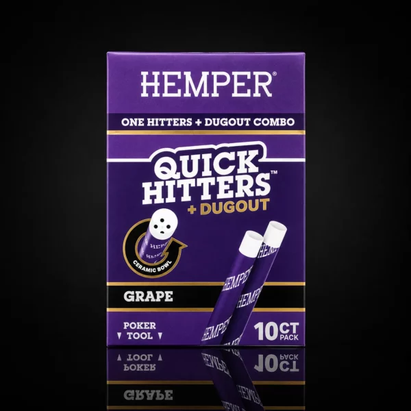 Boîte Quick Hitters HEMPER Grape : 10 one-hitters à embout céramique avec dugout et poker tool