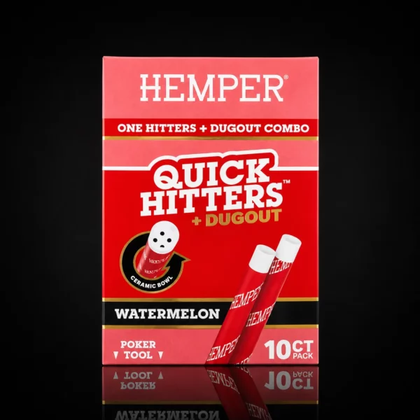 Boîte Quick Hitters HEMPER Watermelon : 10 one-hitters à embout céramique avec dugout et poker tool