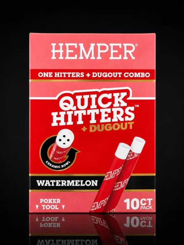 Boîte Quick Hitters HEMPER Watermelon : 10 one-hitters à embout céramique avec dugout et poker tool