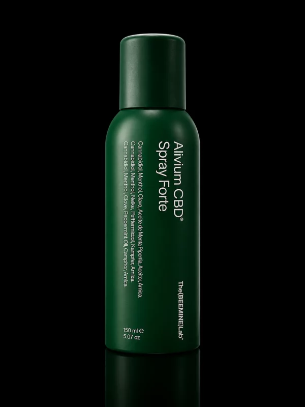 Spray corporel Alivium CBD Forte effet froid The Beemine Lab, flacon vert 150 ml