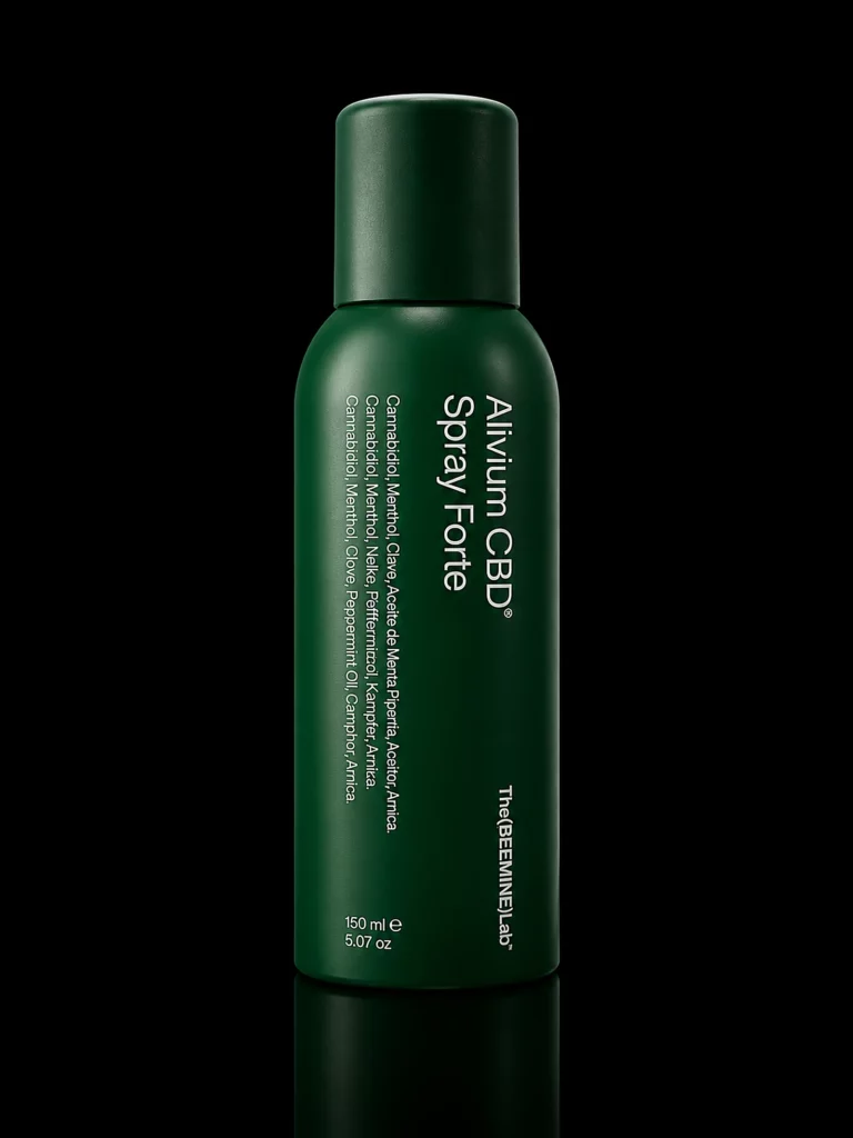 Spray corporel Alivium CBD Forte effet froid The Beemine Lab, flacon vert 150 ml