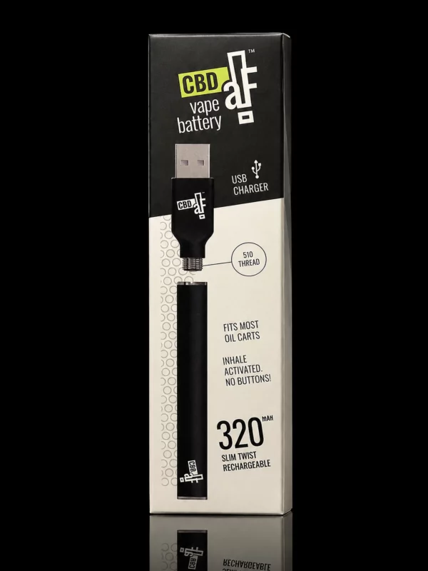 Batterie vape pen 510 CBD aF 320 mAh avec chargeur USB - fond noir studio, boutique Nature Lab