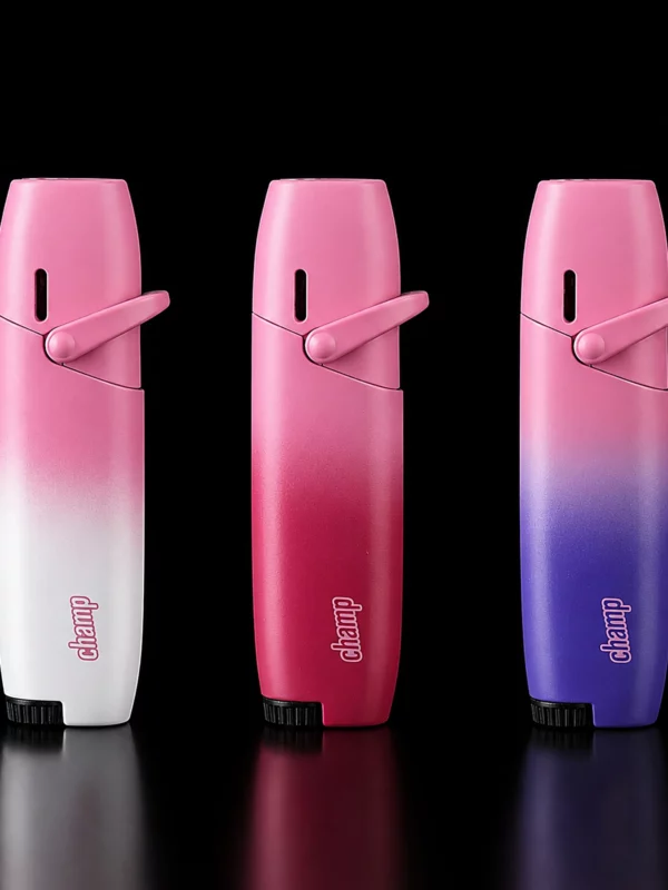 Briquets torche Champ à flamme colorée, trois coloris dégradés rose blanc framboise et violet