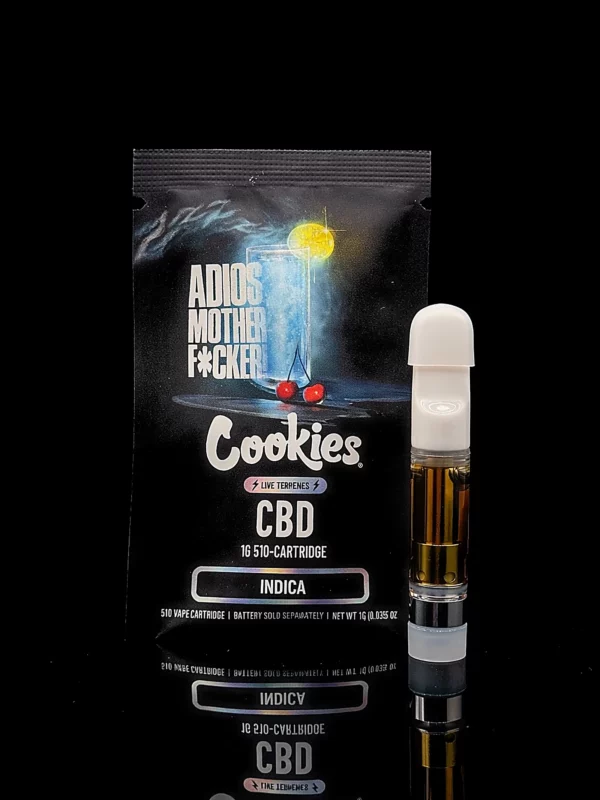 Cartouche Vape Pen Cookies Adios Mother F*cker CBD - fond noir studio, boutique Nature Lab