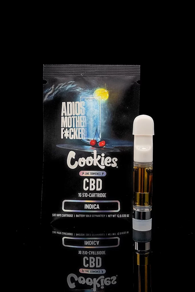 Cartouche Vape Pen Cookies Adios Mother F*cker CBD - fond noir studio, boutique Nature Lab