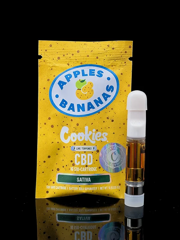 Cartouche Vape Pen Cookies Apples & Bananas CBD - fond noir studio, boutique Nature Lab
