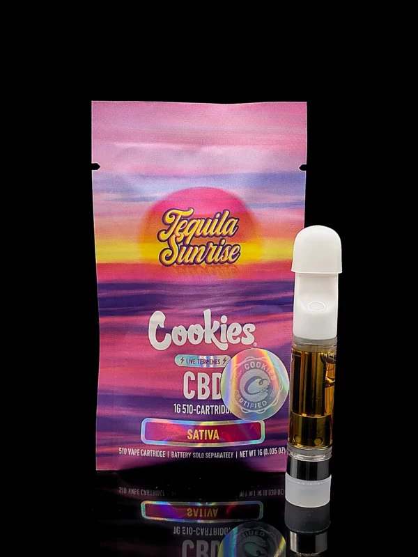 Cartouche Vape Pen Cookies Tequila Sunrise CBD - fond noir studio, boutique Nature Lab