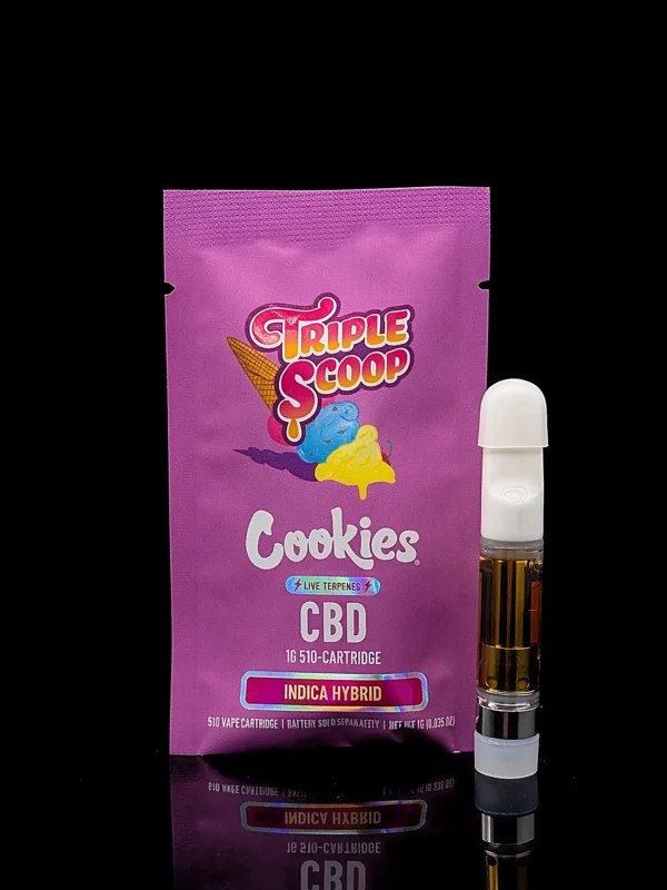 Cartouche Vape Pen Cookies Triple Scoop CBD - fond noir studio, boutique Nature Lab