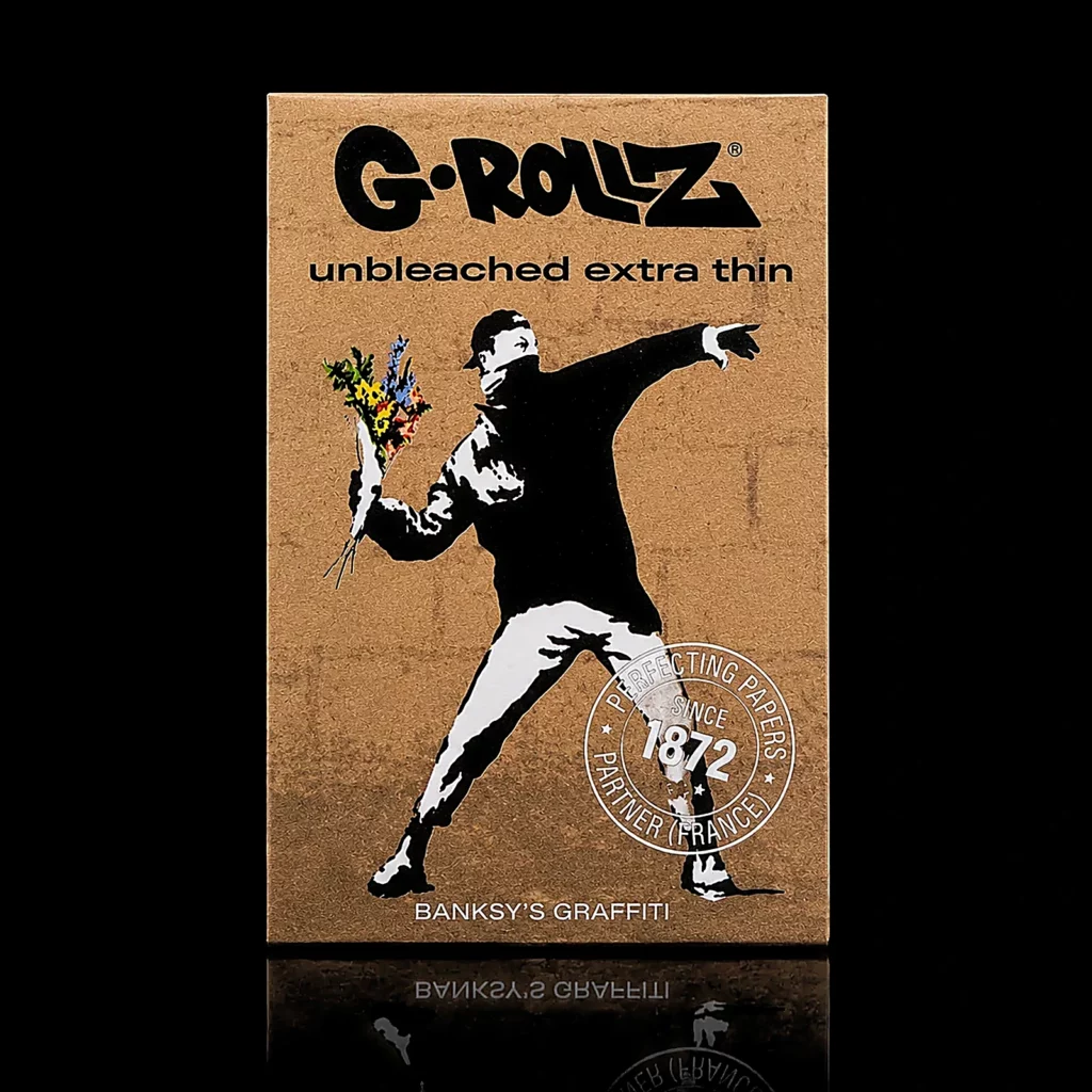 Feuilles G-Rollz Unbleached Extra Thin Banksy - fond noir studio, boutique Nature Lab