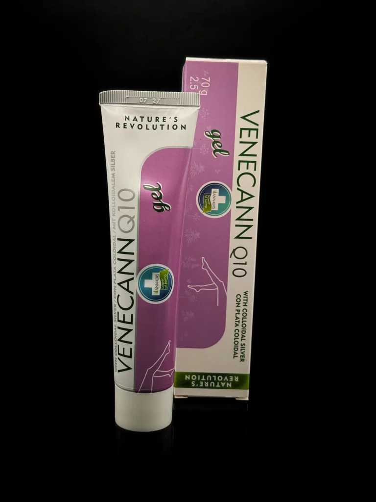 Gel Q10 rafraîchissant et apaisant – Venecann 75ml – Annabis - fond noir studio, boutique Nature Lab