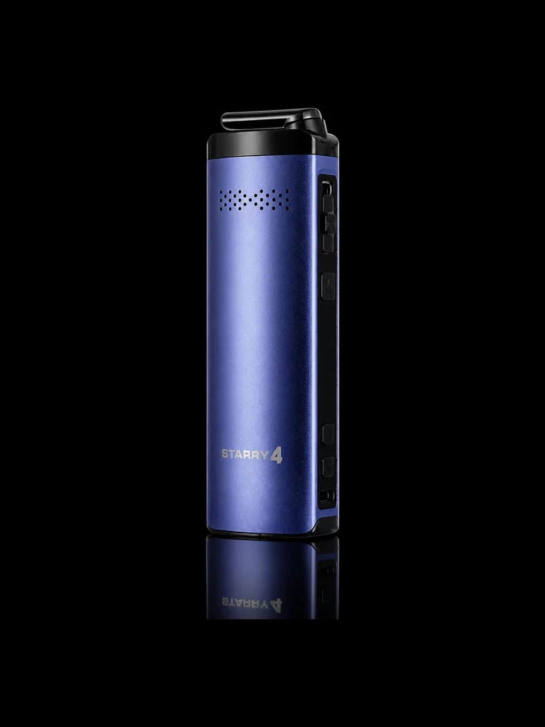 Vaporisateur XMAX Starry 4 coloris bleu avec embout incliné - fond noir studio, boutique Nature Lab