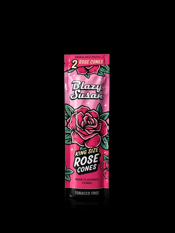 Pochette de 2 cônes Rose Blazy Susan King Size, papier infusé à la rose, sans tabac - fond noir studio, boutique Nature Lab
