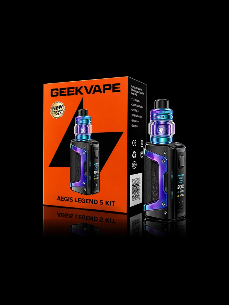 GeekVape Aegis Legend 5 Aurora Rainbow - fond noir studio, boutique Nature Lab
